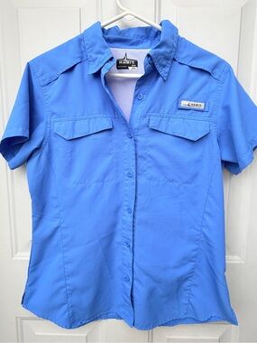 Habit Womens Fishing Shirt Medium Blue Vented Short Sleeve UPF 40 Button Up